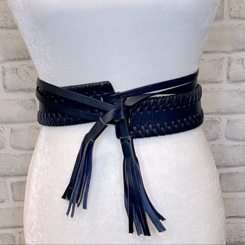 CLAUDIE PIERLOT Leather Wrap Tassle Belt Navy Blue S/M